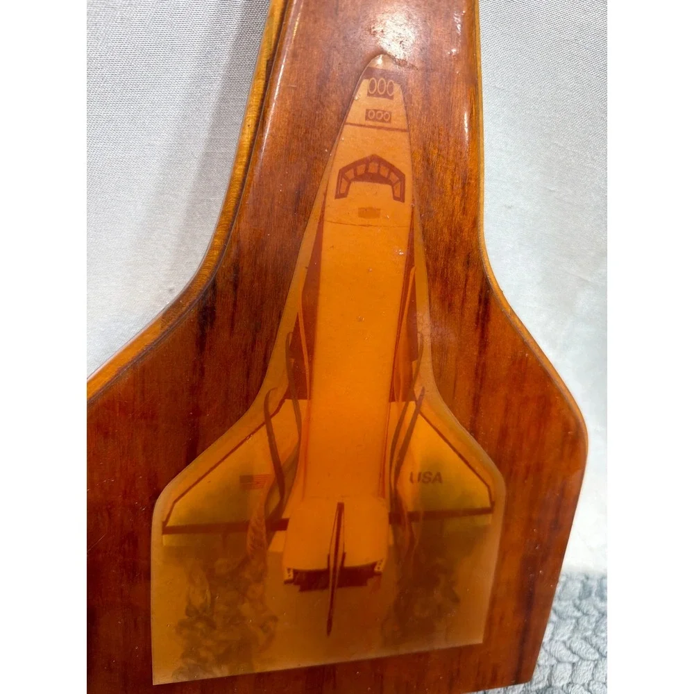 Vintage NASA Space Shuttle Wood Wall Plaque 3D Orange Resin Art 16.5 Inch USA